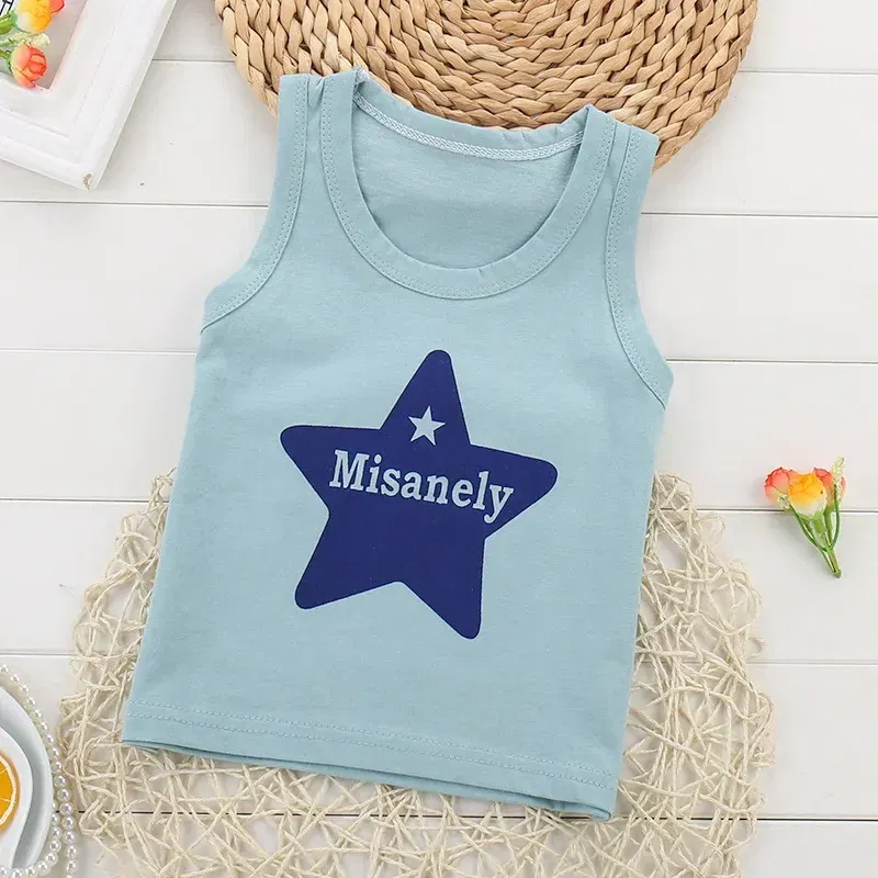 Color: GRAY, Kid Size: 5 - Summer Kids Tops Clothes Tank Sleeveless Breathable Cotton Children T-shirt Vest Top Clothing Outfit Cartoon Boys Girls 0-7Years