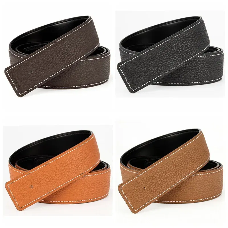 Color: light green, Belt Length: 105CM - 3.1cm No Buckle Belt Brand Belt Men High Quality Male Genuine Real Leather Strap forJeans Litchi grain Belt Cinturones Hombre