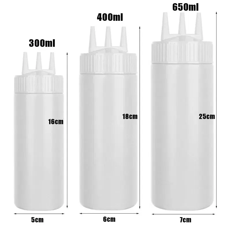 Color: Clear - 3 Holes 800ML Twist Cap Squeeze Bottle Food Grade Plastic Ketchup Mustard Mayo Sauces Olive Oil Bottles Kitchen Gadgets #1