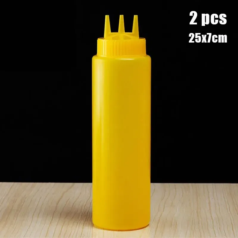 Color: Clear - 3 Holes 800ML Twist Cap Squeeze Bottle Food Grade Plastic Ketchup Mustard Mayo Sauces Olive Oil Bottles Kitchen Gadgets #1
