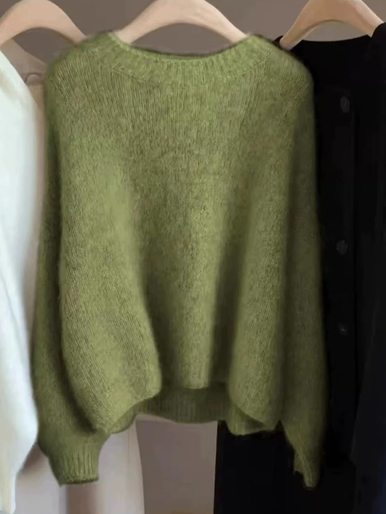 Color: WHITE, Size: L, Ships From: CHINA - Autumn and Winter New Cashmere Sweater 100% Pure Wool Knitted Pullover for Women, Loose and Lazy Style Round Neck Soft Solid Top