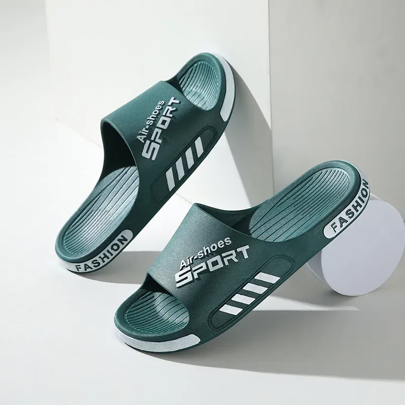 Color: SKY BLUE, Shoe Size: 5 - Fashion Men's Slippers PVC Soft Sole Non-slip Slides Casual Outdoor Beach Flip Flops Home Bathroom Couples Slippers New Sandal