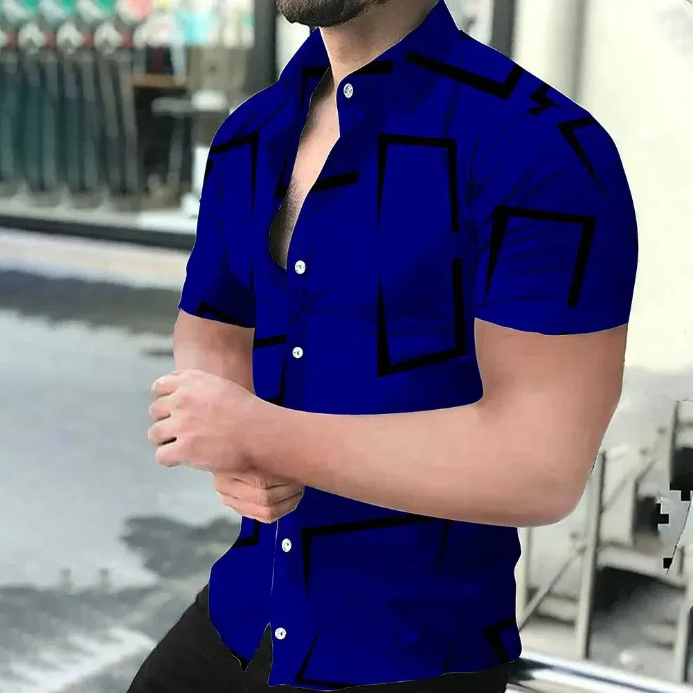 Color: Silver, Size: XXL - 3D Men's Striped Printed Short Sleeve Shirt, Fashionable And Casual Loose Shirt, 2023 New Style.