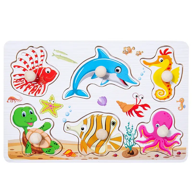 Color: Red - Baby Wooden Puzzles Montessori Toys 1 2 Years Toddler Toys Hand Grab Board Alphabet Number Cognition Learning Educational Toys