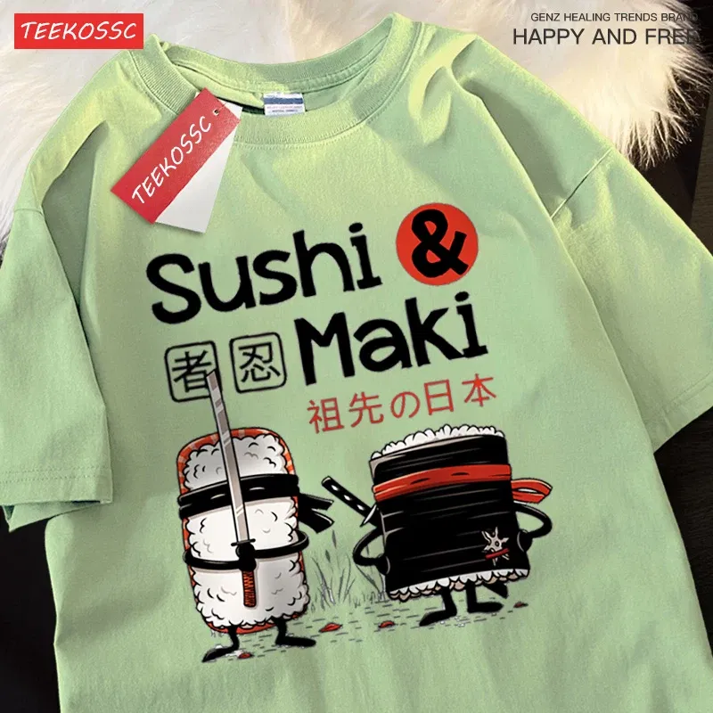 Color: PURPLE, Size: S - Theduc Sushi And Sushi Printing Men Women Tshirt Cotton T-Shirts Loose T Shirt Crewneck Loose Tops Fashion Clothes Unisex