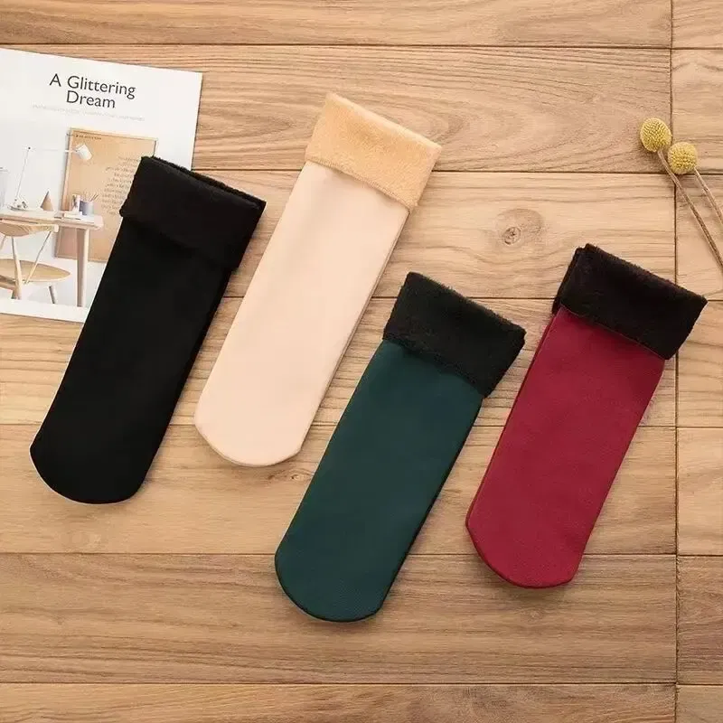 Color: black - Female Winter Fleece Thick Warm Socks Soft Comfortable Solid Color Home Floor Thick Stocking Soft Boots Sleeping Socks