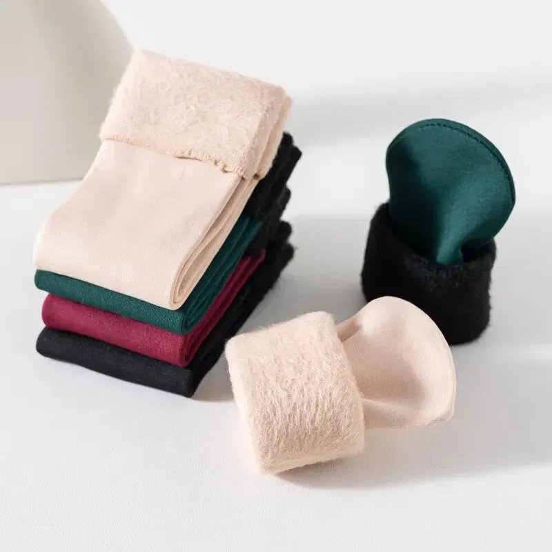 Color: black - Female Winter Fleece Thick Warm Socks Soft Comfortable Solid Color Home Floor Thick Stocking Soft Boots Sleeping Socks