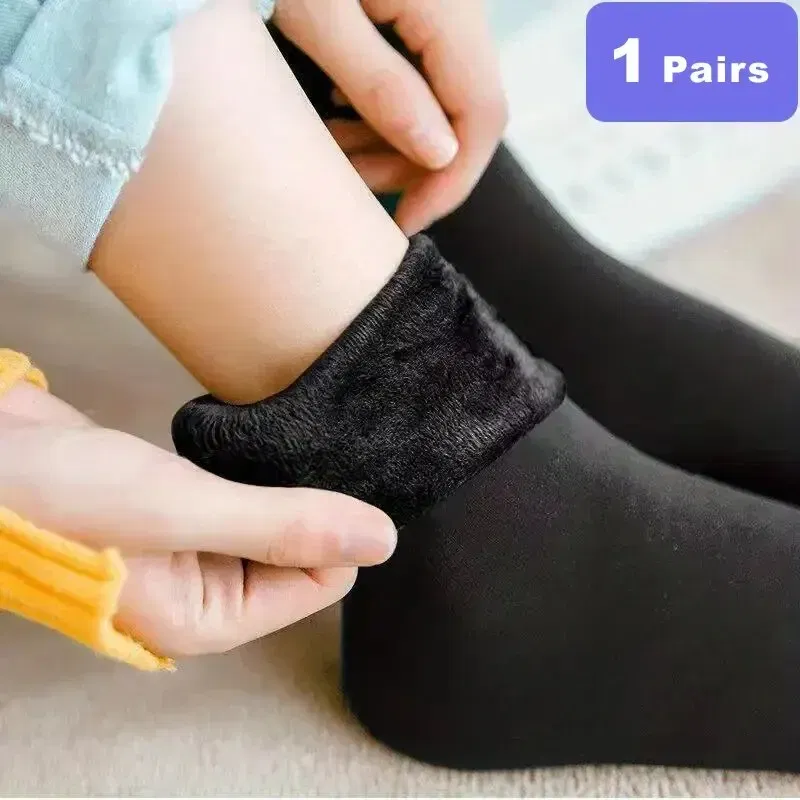Color: black - Female Winter Fleece Thick Warm Socks Soft Comfortable Solid Color Home Floor Thick Stocking Soft Boots Sleeping Socks