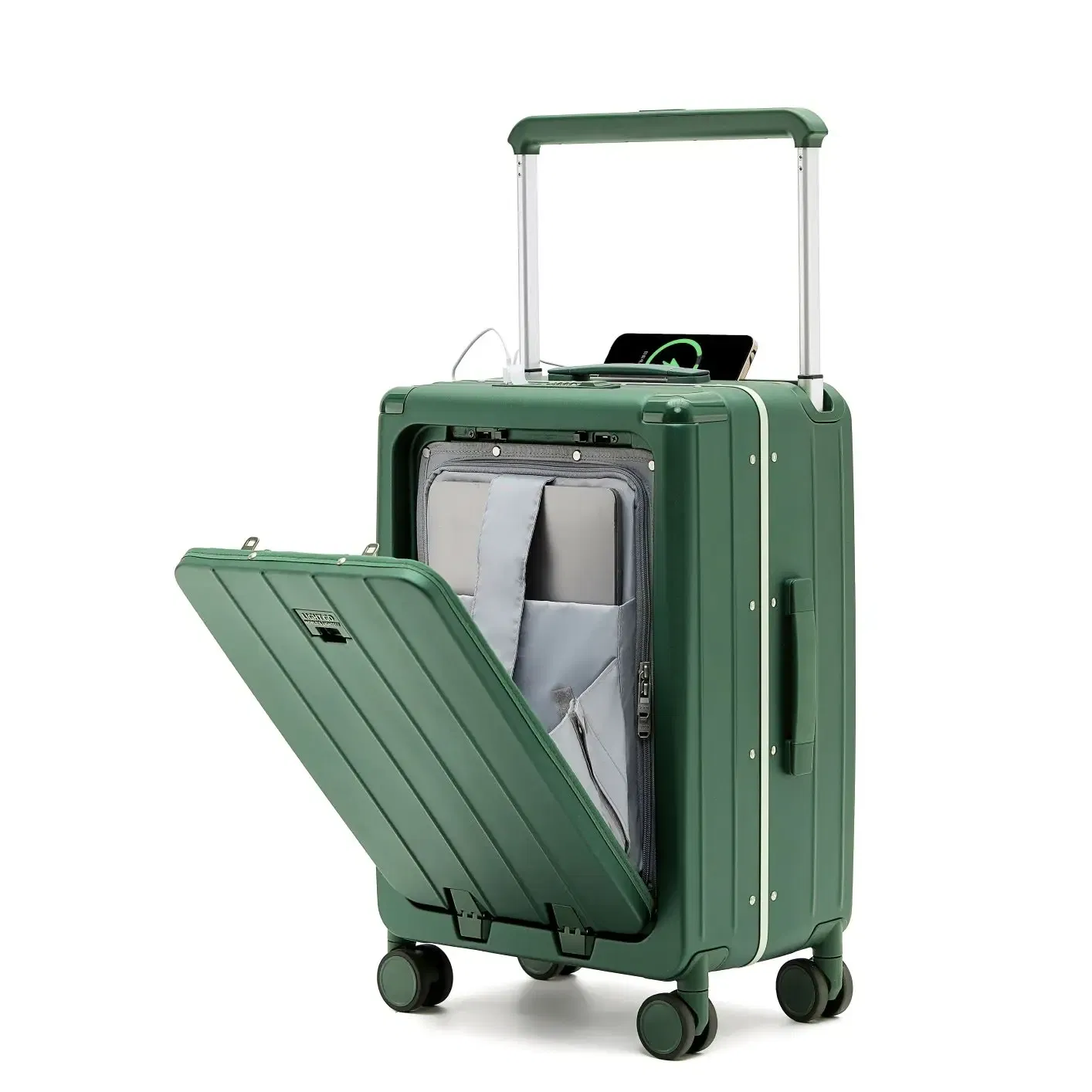 Color: green, Luggage Size: 28Inches 700mm, Ships From: CHINA - LightGo Front Access 20/26/28 Inch Carry On Luggage w/ Laptop Compartment, 2 USB-C, TSA Lock, Silent Wheels for Business Travel
