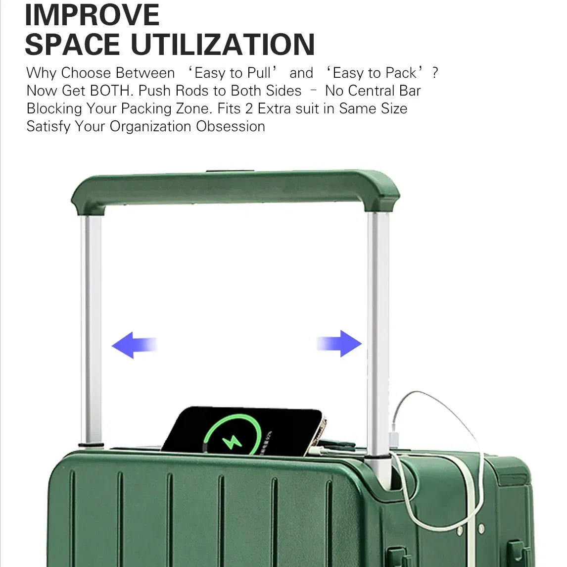 Color: green, Luggage Size: 28Inches 700mm, Ships From: CHINA - LightGo Front Access 20/26/28 Inch Carry On Luggage w/ Laptop Compartment, 2 USB-C, TSA Lock, Silent Wheels for Business Travel