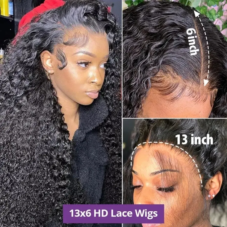 Color: #1, Ships From: CHINA, Stretched Length: 26inches, Density: 150% - 13x4 13x6 Deep Wave HD Lace Front Wigs for Women Pre Plucked Brazilian 4x4 Lace Closure Human Hair Wig Curly Lace Frontal Wigs