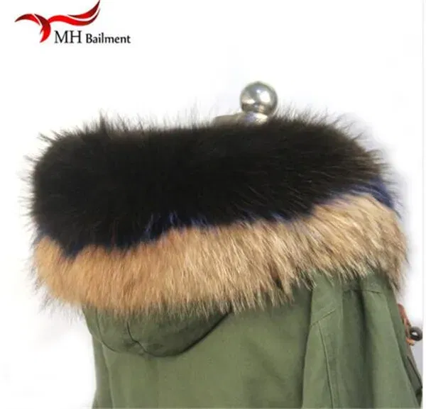 Color: Dark Grey, Size: S - 100% Real Raccoon Fur Scarf Coat Collar Ladies Winter Luxury Authentic Raccoon Warm Neck Shawl Coat Collar Furry Shawl Women