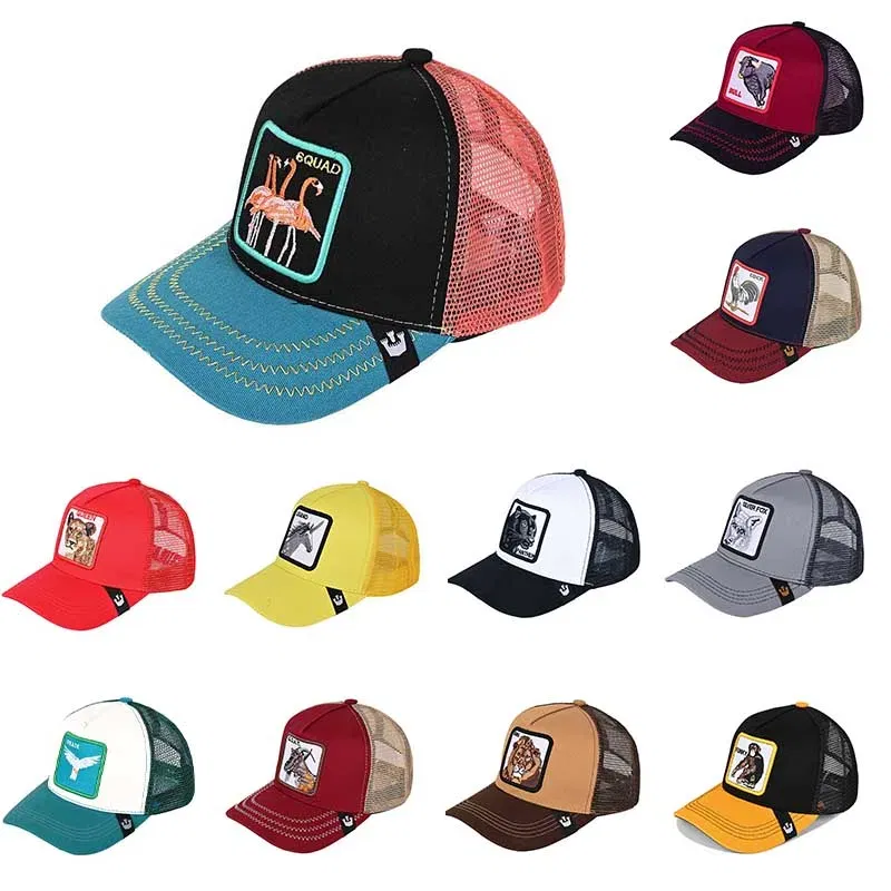 Color: Watermelon red - Baseball Caps Men Women Snapback Hip Hop Cap With Fashion Animals Embroidery Summer Breathable Mesh Trucker Caps Streetwear Bone