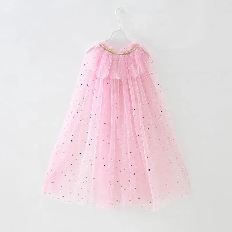 Color: MULTI, Kid Size: 3T - Little Girls Sequins Tulle Cape Children Princess Party Dress Up Cloaks Summer Thin Blue Pink White Halloween Birthday Costumes