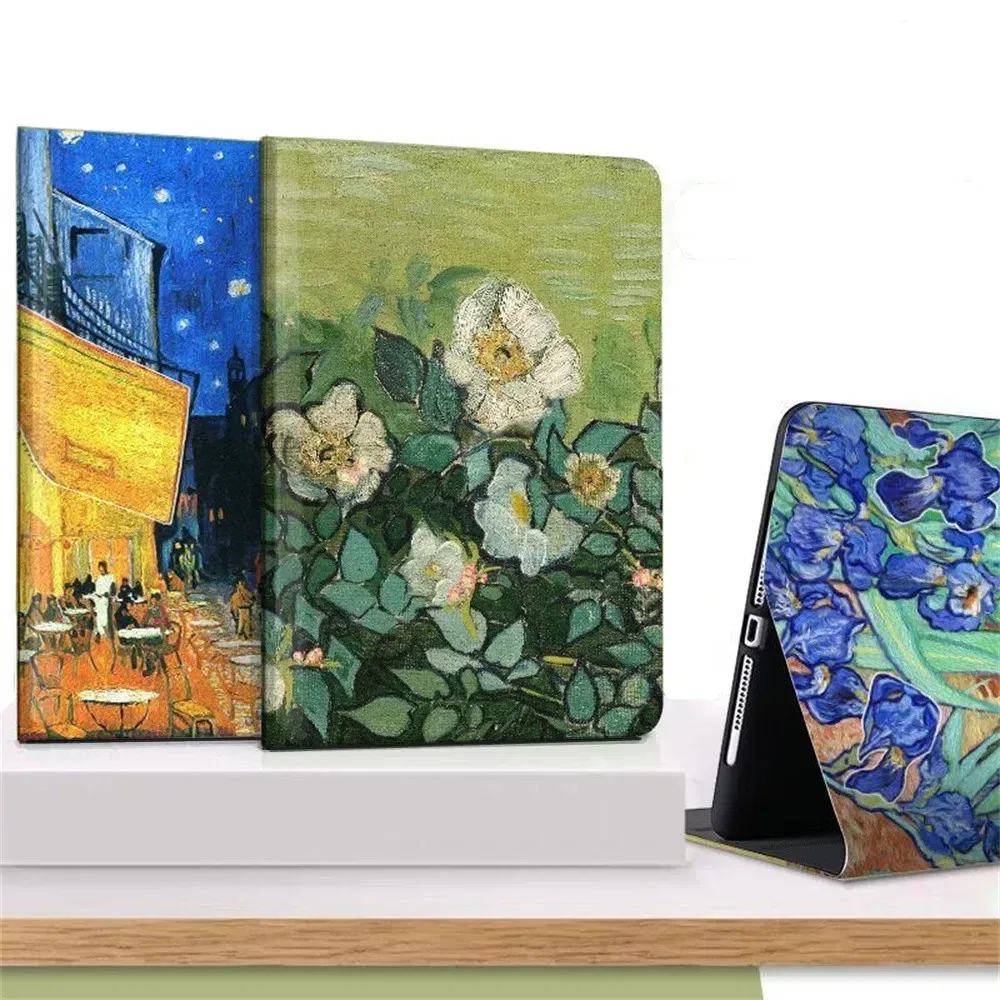 Color: Red, Size: eleven - Case For iPAD 10 9 8 7 6 5 th Generation Pro 11 12.9 10.5 Air 5 4 3 2 Mini 6 Funda Cover Luxury Van Gogh Oil Painting Flower Art