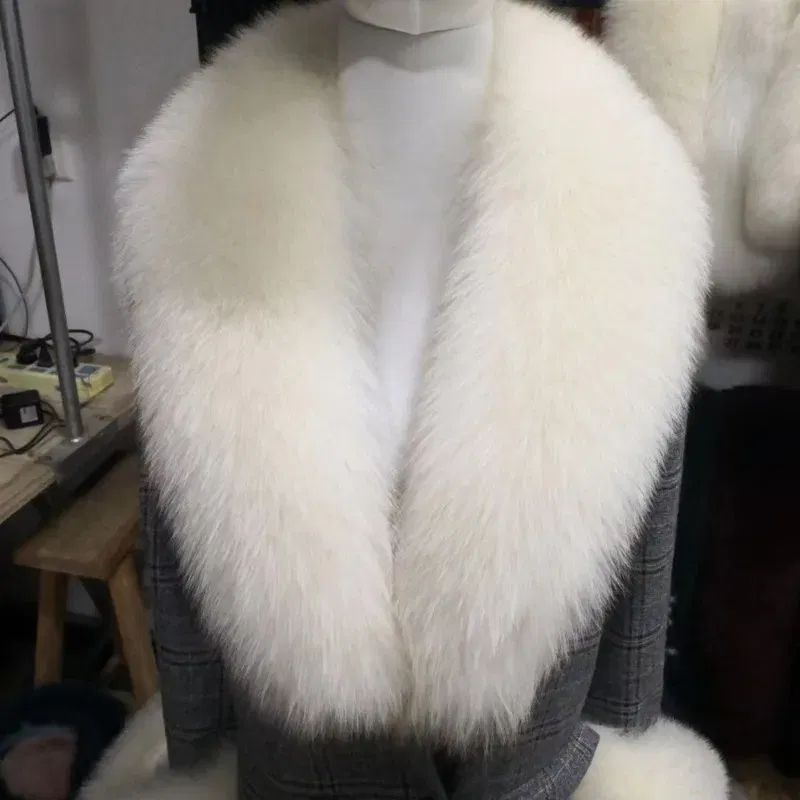 Color: Lavender, Size: XL - Winter Real Fox Fur Collar Woman Furry Natural Raccoon Fur Scarf Shawls Luxury Neck Warmer Wraps For Coat Fur Scarves Large Size