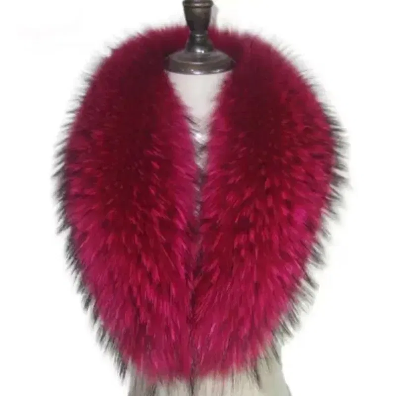 Color: Lavender, Size: XL - Winter Real Fox Fur Collar Woman Furry Natural Raccoon Fur Scarf Shawls Luxury Neck Warmer Wraps For Coat Fur Scarves Large Size
