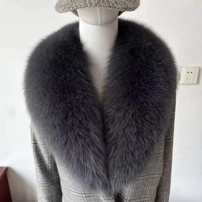 Color: Lavender, Size: XL - Winter Real Fox Fur Collar Woman Furry Natural Raccoon Fur Scarf Shawls Luxury Neck Warmer Wraps For Coat Fur Scarves Large Size