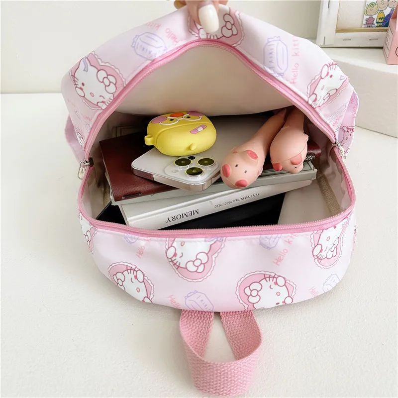 Color: black, Size: 12 inches - Anime Cartoon Kuromi Melody Cinnamoroll Backpack Boys Girls Cartoon Hello Kitty Kawaii Canvas Fashion Children's Schoolbag