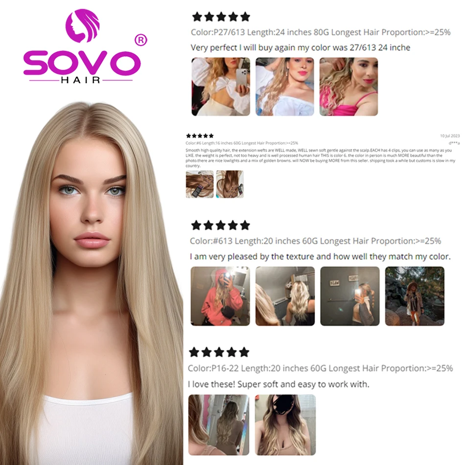 Color: #16, Length: 12 inches - SOVO Clip In Hair Extensions Human Hair 3 Pieces Bone Straight Clip Ins Hair Extension 60-90G Real Natural European Hair 12-26"
