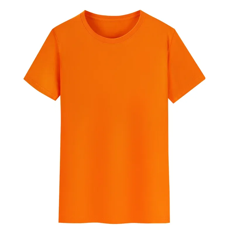 Color: Orange, Size: M, Ships From: CHINA - YOTEE Round Neck T-shirt Cotton Logo Customized Embroidery Personal Group Fashion T-shirt Logo Customization