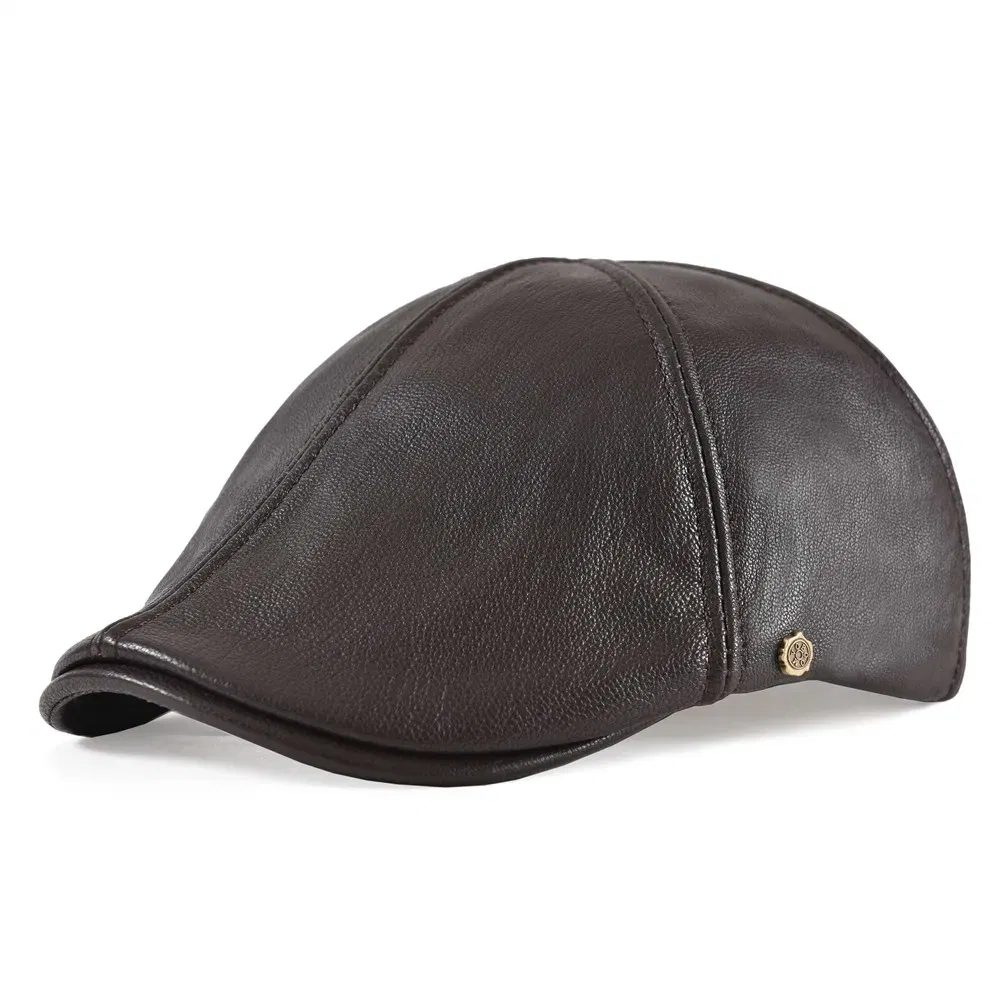 Color: WHITE, Hat Size: 6 - VOBOOM Genuine Leather Flat Cap Men Fall Winter Cabbies Newsboy Hat Coffee Brown Ivy Caps Soft Smooth Textured Hats