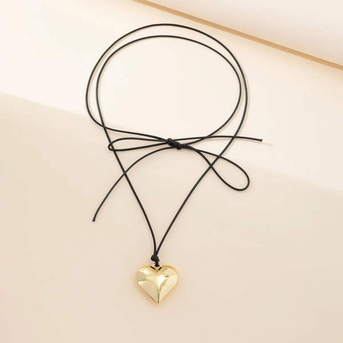 Metal Color: RED-BROWN - Punk Black Velvet Big Heart Pendant Choker Necklace for Women PU Leather Weave Knotted Bowknot Adjustable Chain New Jewelry