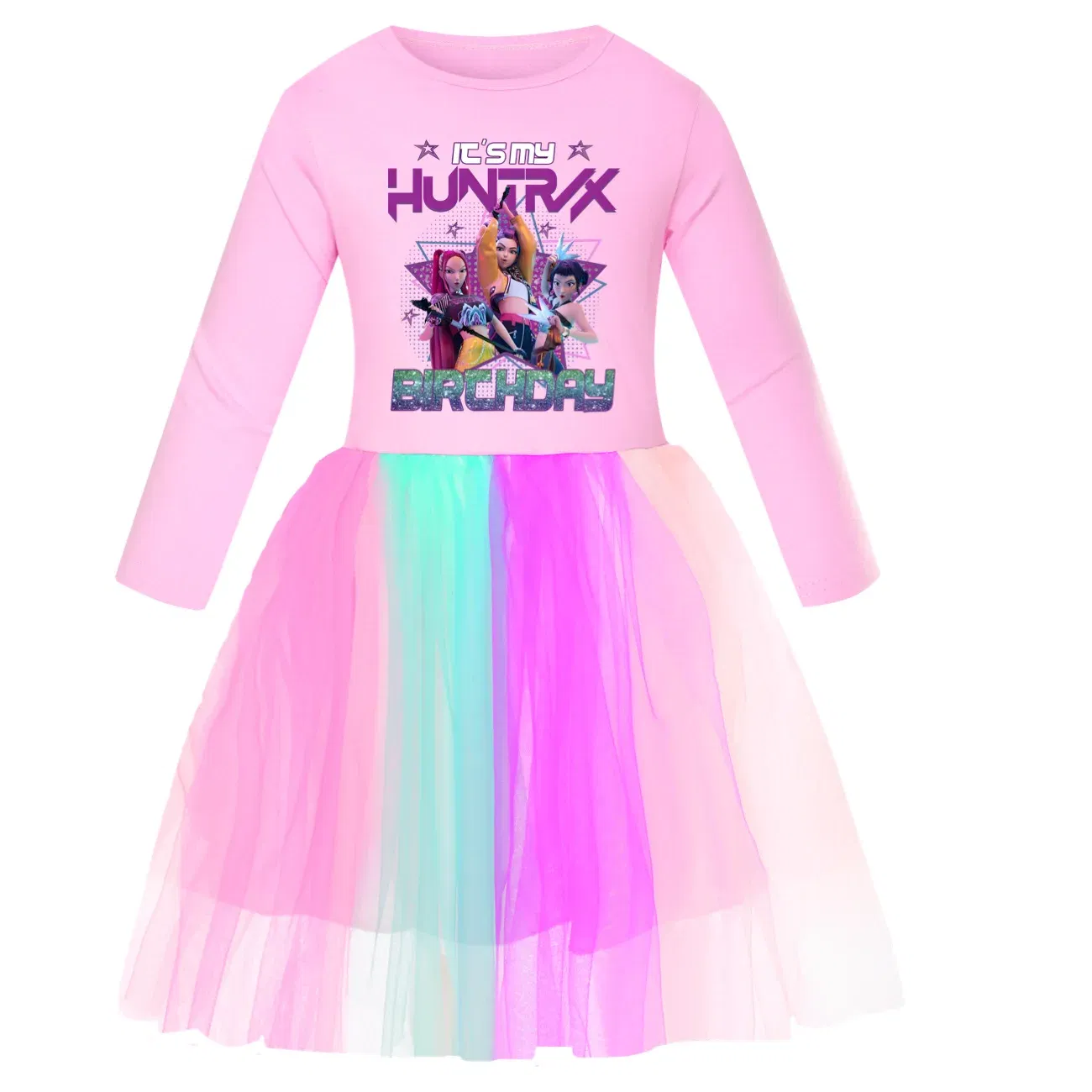 Color: Blue, Kid Size: 2T - KPop Demon Hunters Kids Clothes Long Slevess Dresses Cotton Rainbow Full Dress Teen Fashion Girl's Clothing Party Clothes 5001