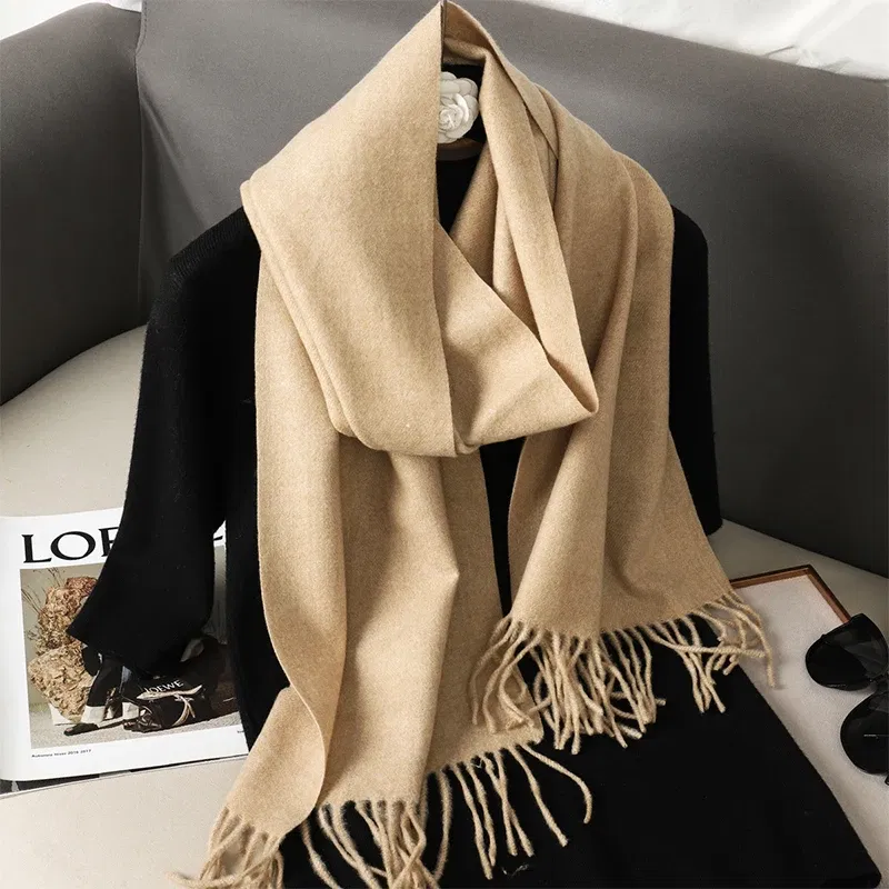 Color: Ivory - New 62 Color Winter Scarf For Women Long Warm Cashmere Scarves Hijab Solid Lady Shawl Wrap Female Pashmina Bandana Head Scarfs