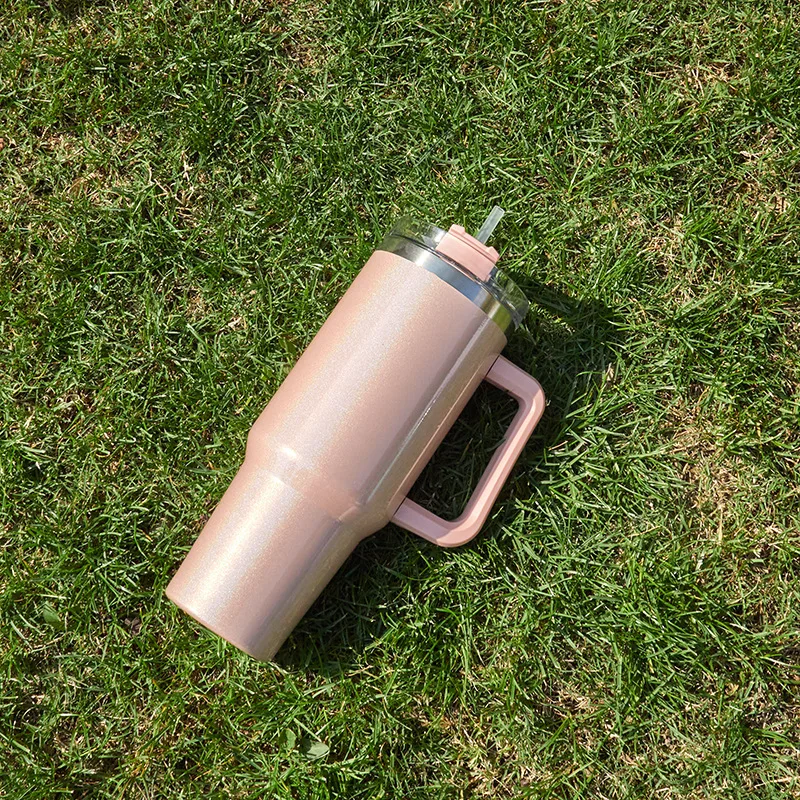 Color: light green, Capacity: >600ML - 40oz Insulated Tumbler With Lid and Straws Stainless Steel Coffee Tumbler with Handle Vacuum Leak Proof Coffee Cup