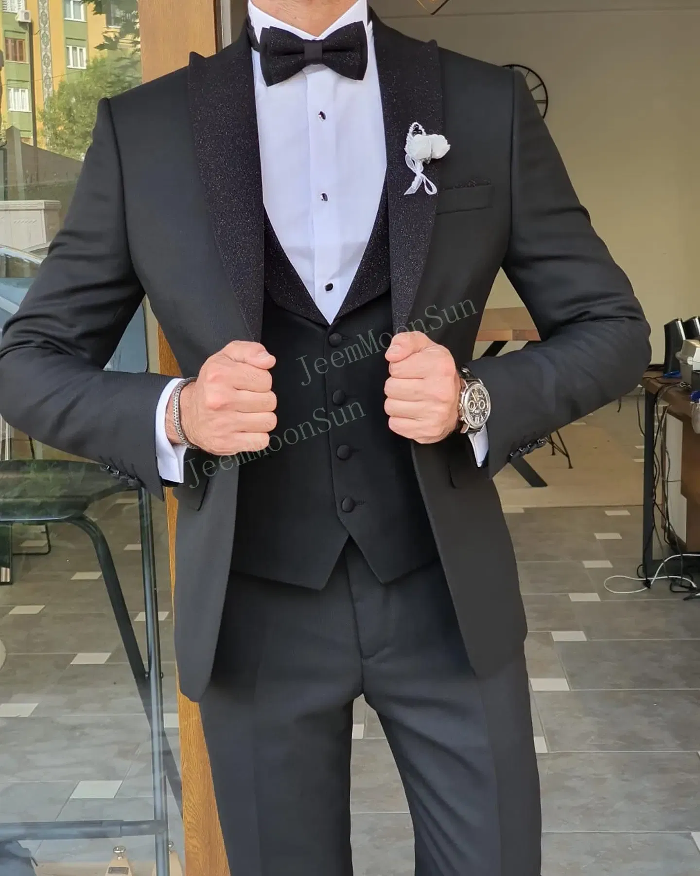 Color: SKY BLUE, Size: One Size, Ships From: CHINA - 3 Pieces New White Men's Suit 2022  Peak Lapel Slim Fit Casual Tuxedos Groom Tailor Made Terno Masculino (Blazer+Pants+Vest)