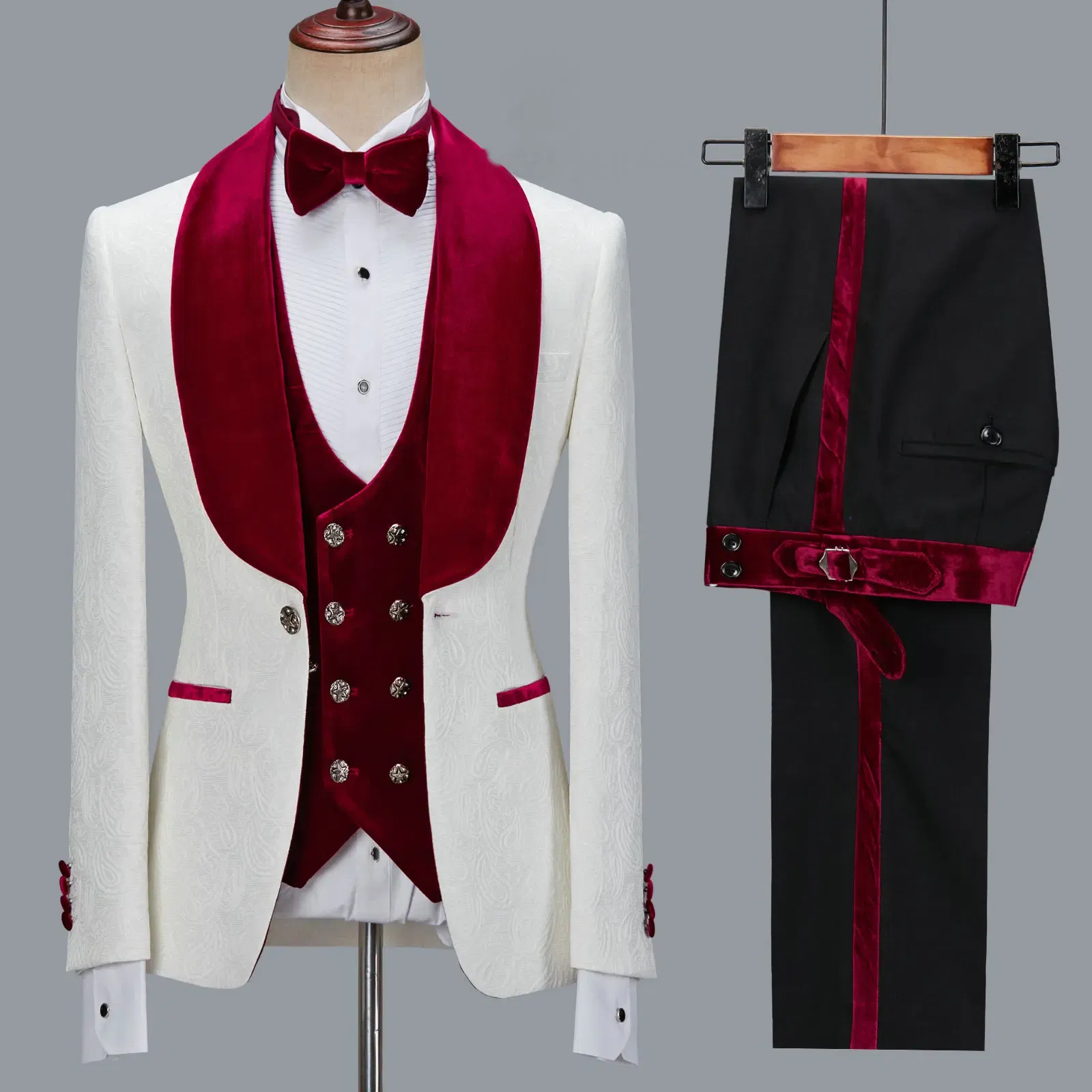 Color: Navy Blue, Size: XXXL - Floral Jacket Men Suit Slim Fit Wedding Tuxedo Navy Blue Velvet Lapel Groom Party Suits Costume Homme Best Man Blazer