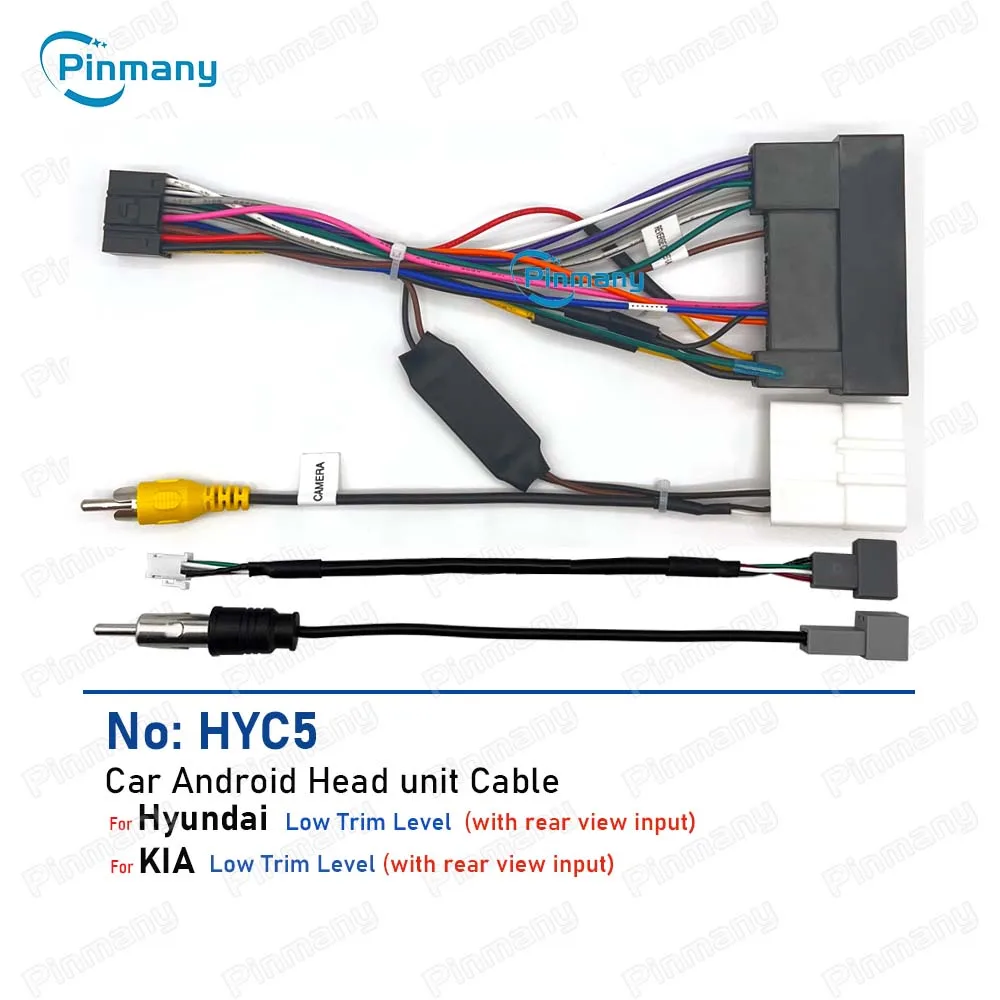 Color Name: black - Car Radio Cable HYC5 Audio Power Wire Harness adapter with rear camera CVBS input for KIA Ceed Hyundai i30 i40 ix35 AVN headunit
