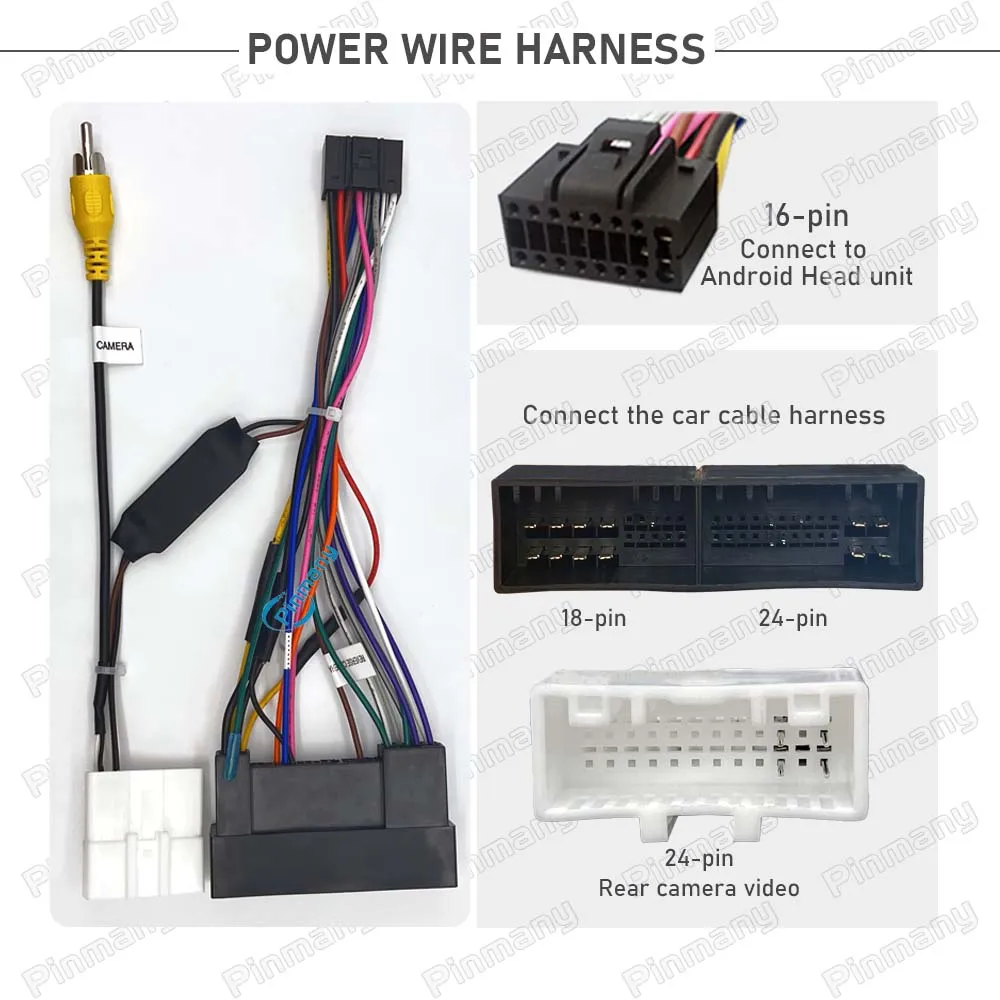 Color Name: black - Car Radio Cable HYC5 Audio Power Wire Harness adapter with rear camera CVBS input for KIA Ceed Hyundai i30 i40 ix35 AVN headunit