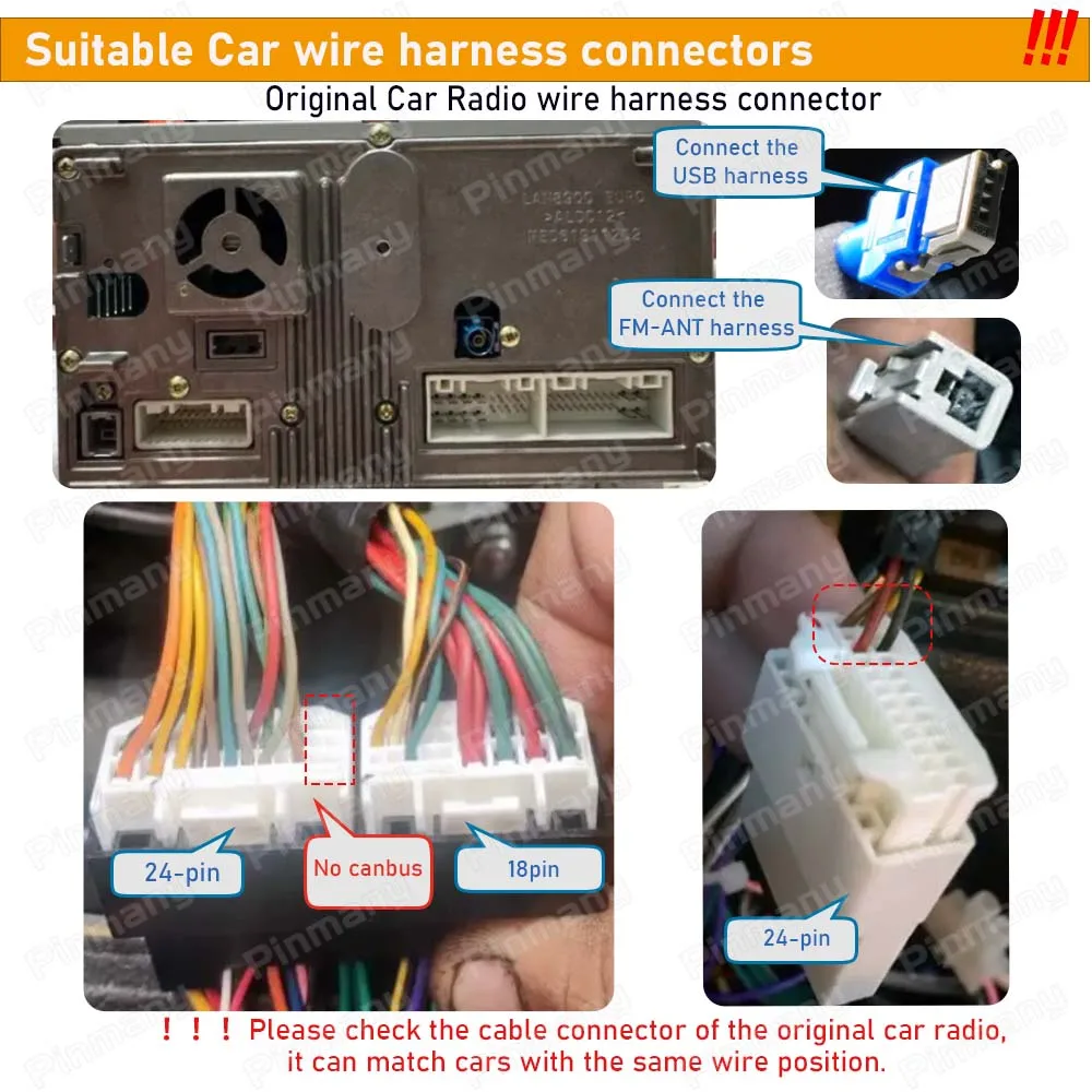 Color Name: black - Car Radio Cable HYC5 Audio Power Wire Harness adapter with rear camera CVBS input for KIA Ceed Hyundai i30 i40 ix35 AVN headunit