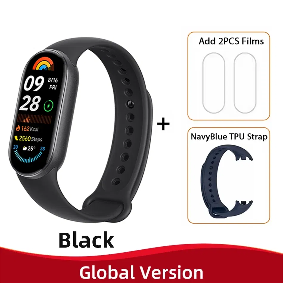 Color: Watermelon red, Ships From: CHINA - New! Global Version Xiaomi Band 9 Mi Smart Bracelet 9 Color AMOLED 1.62" Ultra 21 Days Battery Life Miband Wrist Watch Blood