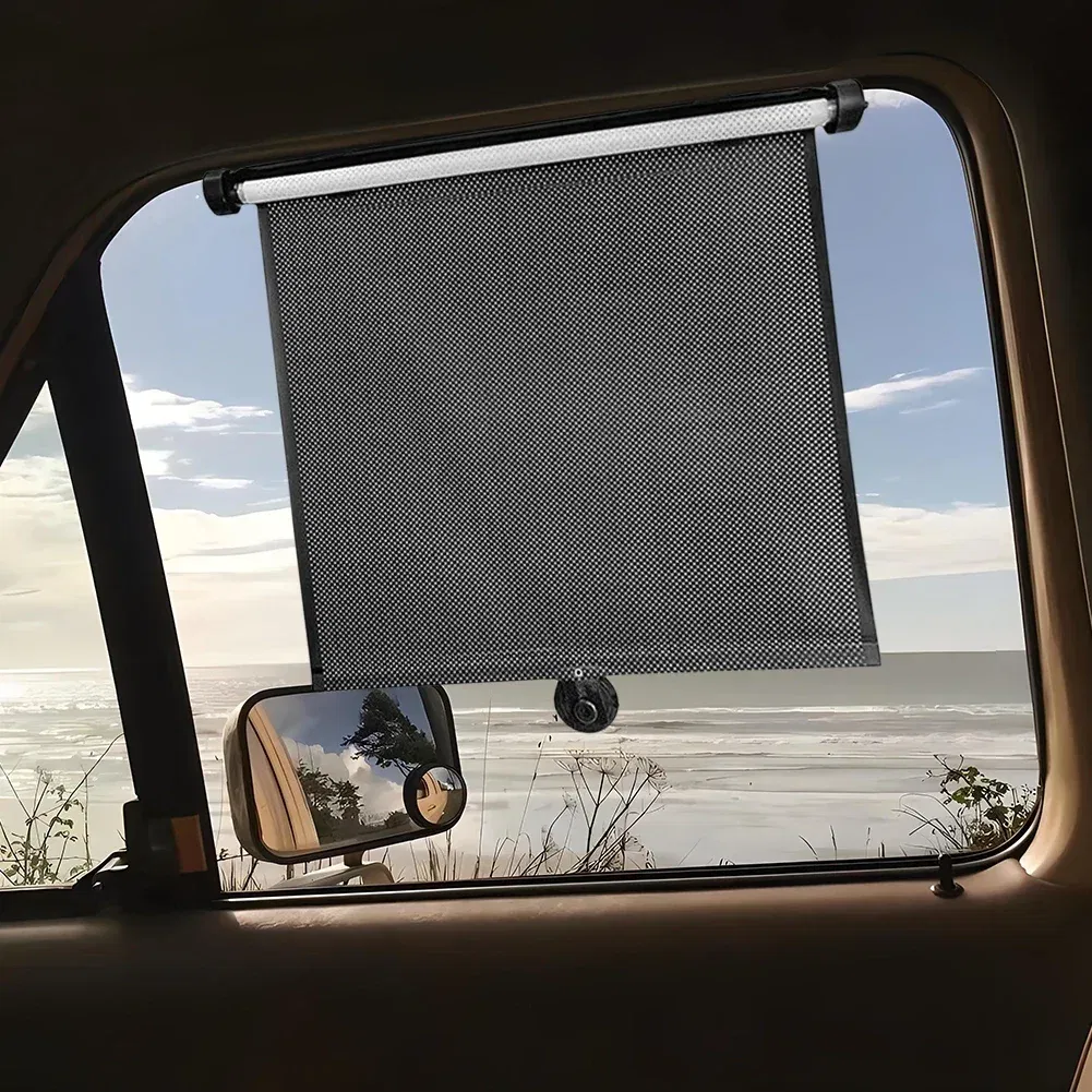 2Pcs Roller Side Window Sun Protection Shade 15 Inch Side Window Cover with Suction Cup Mesh Summer Heat Insulation Glass Shade