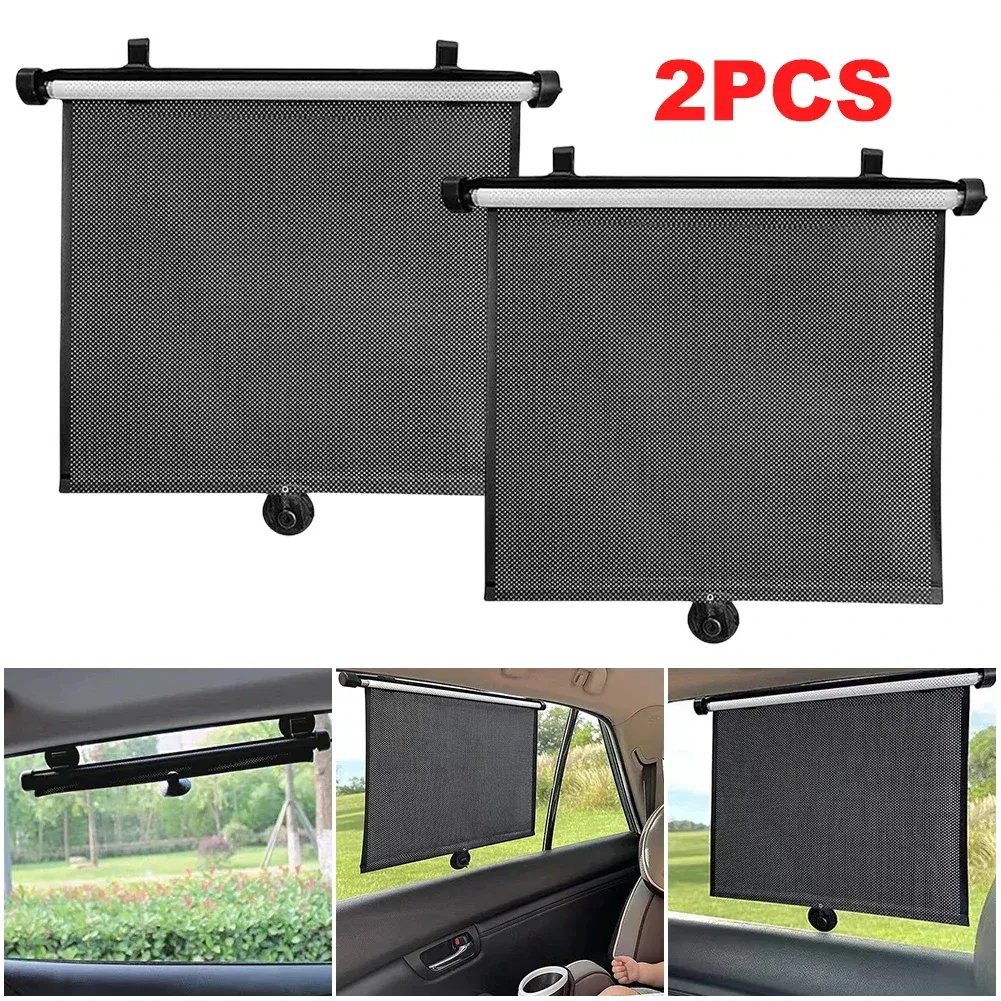 2Pcs Roller Side Window Sun Protection Shade 15 Inch Side Window Cover with Suction Cup Mesh Summer Heat Insulation Glass Shade