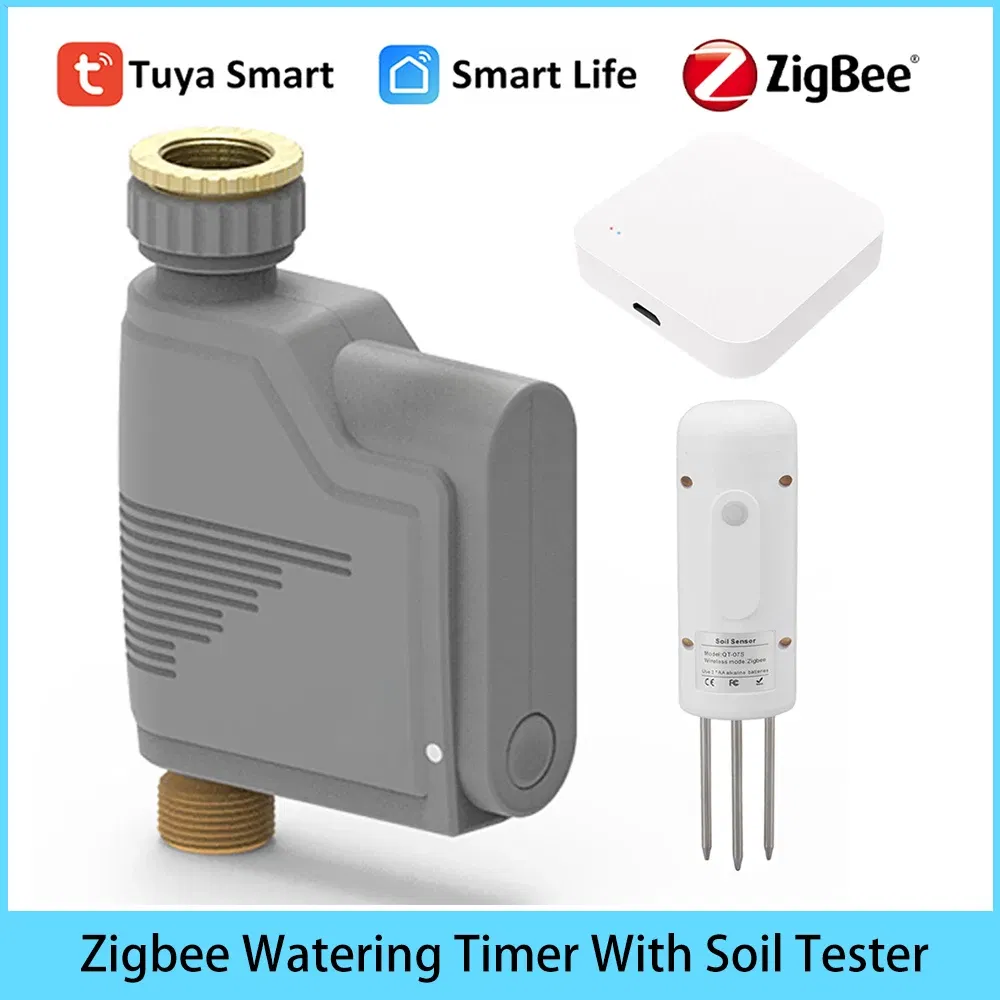 Color: Red - Tuya Zigbee Garden Watering Timer Smart Sprinkler Drip Irrigation System Built-in Water Flow Recorder With Soil Tester Gateway