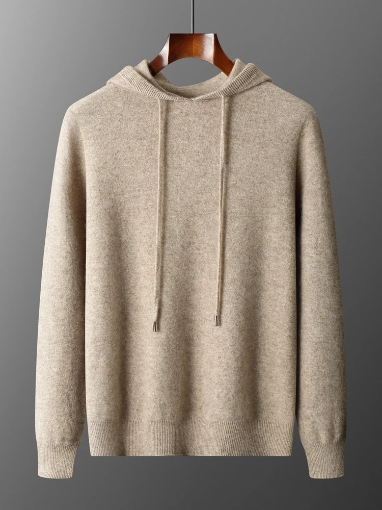 Color: WHITE, Size: M - Yoyoselect Men's 100% Cashmere  Luxury Sweater Hoodie Autumn Winter Thick Warm Hooded Pullover Casual Smart Jumpers Knitwear Top