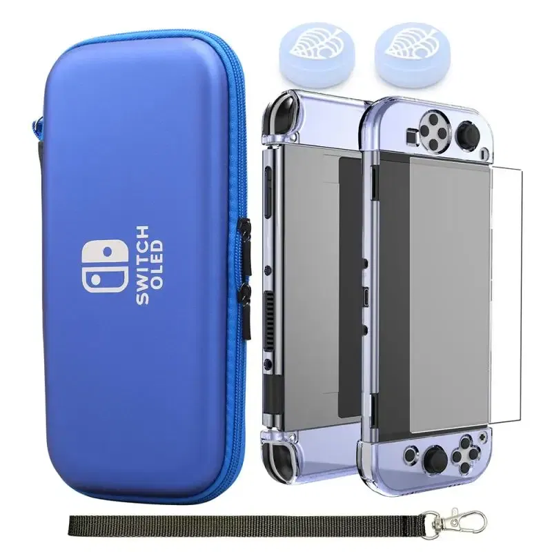 Color: Silver - Case Kit For Nintend Switch OLED Console Carrying Case Protective Pouch Hard Shell Clear Cover For Switch Oled WIth Film Glass