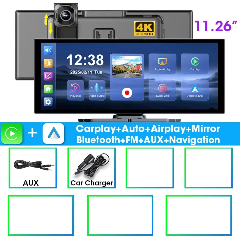 Color Name: WHITE, Sd Card Memory: 8g - JMCQ 11.26 inch Touch Screen Car DVR 4K Dash Cam 5G WiFi Wireless Carplay Android Auto GPS Navigation BT Video Recorder FM AUX