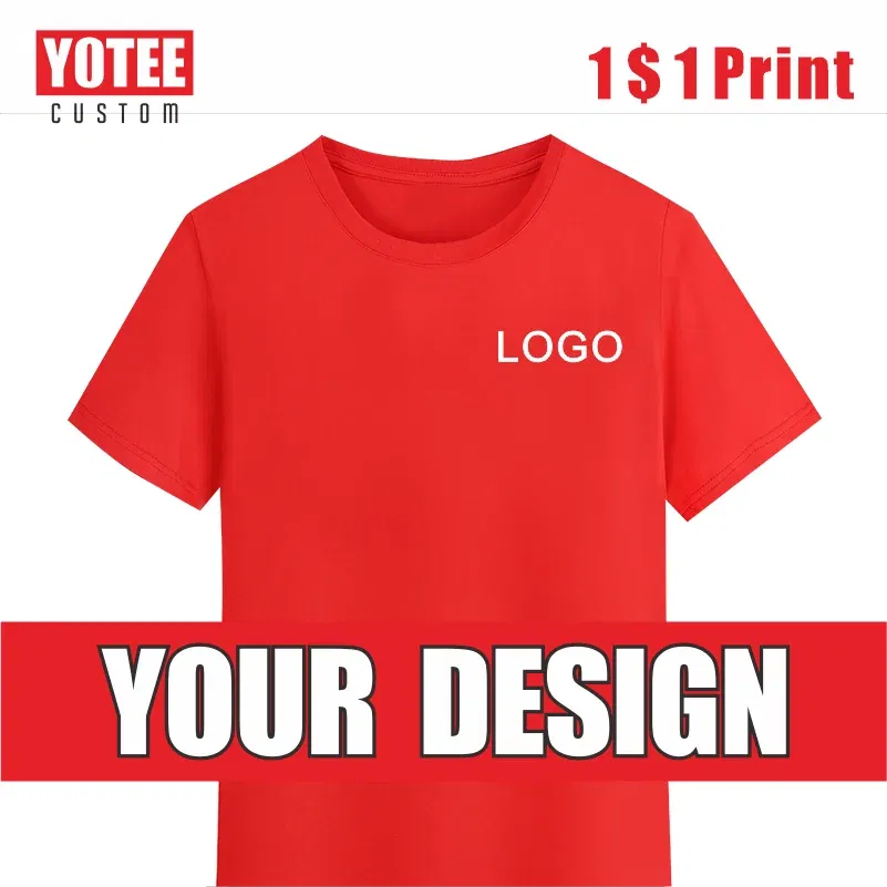 Color: WHITE, Size: S, Ships From: CHINA - YOTEE Round Neck T-shirt Cotton Logo Customized Embroidery Personal Group Fashion T-shirt Logo Customization