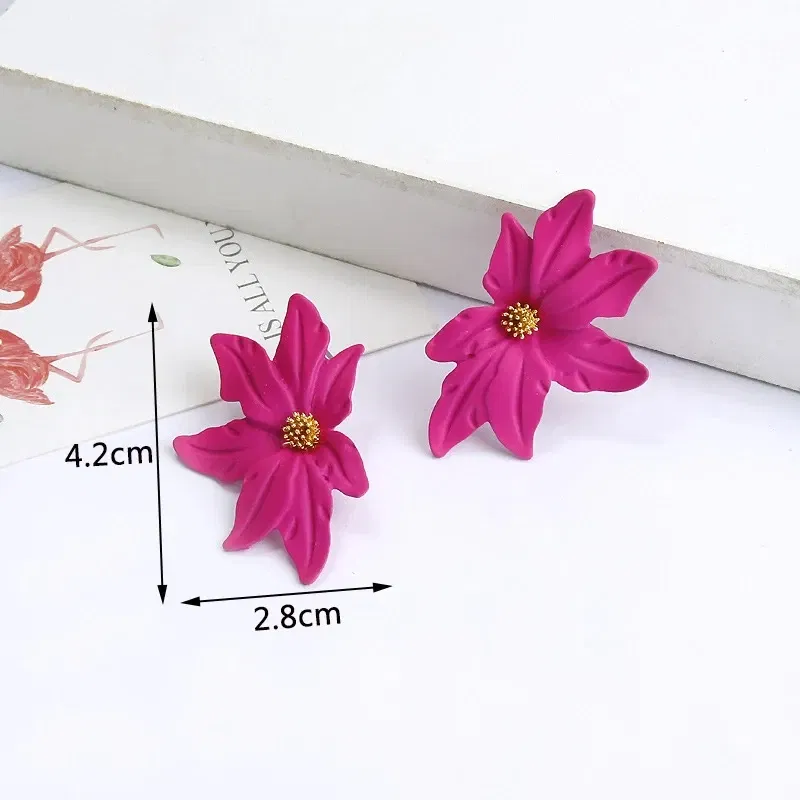 Metal Color: Orange - 2024 New Rose Red Flower Hanging Earrings for Women Love Heart Blooming Florals Cute Lovely Female Ear Jewelry brincos new