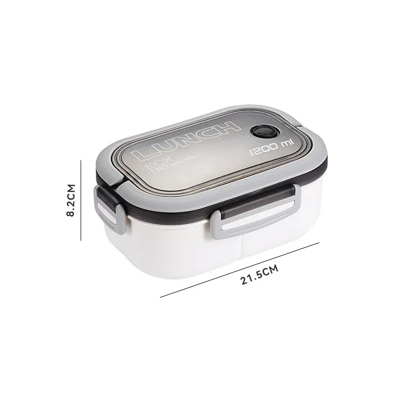 Color: WHITE, Number of Compartments: 5, Number of Tiers: 2, Lunch Box Capacity: 1000ml - 1200ML 2 Layer Bento Lunch Box With Spoon Fork, Kid High Capacity Microwae Food Containers Portable Leakproof Office Camping