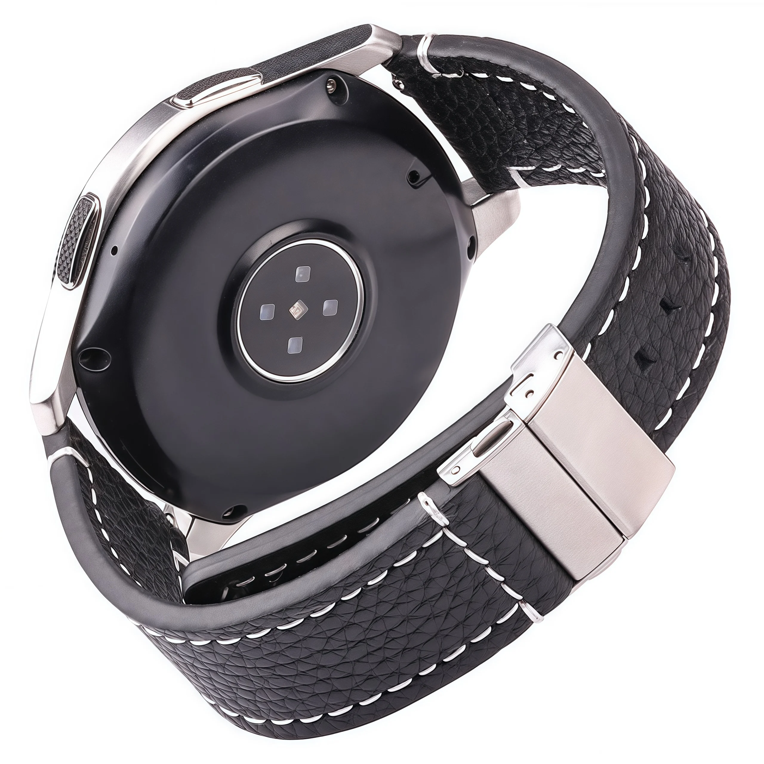 Band Color: BLACK WHITE, Band Width: 17mm - Soft Genuine Leather Smart Watch Band 18 20 22 24mm Women Men Cowhide Strap Brown Black Quick Release Watchband Bracelet