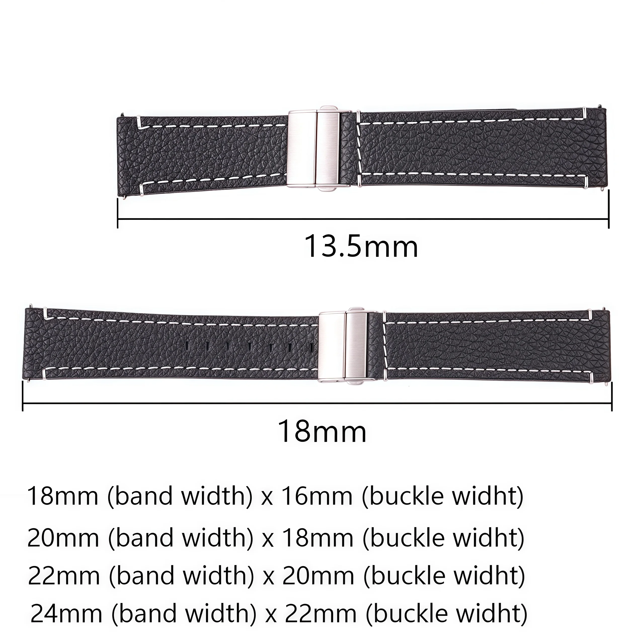 Band Color: BLACK WHITE, Band Width: 17mm - Soft Genuine Leather Smart Watch Band 18 20 22 24mm Women Men Cowhide Strap Brown Black Quick Release Watchband Bracelet