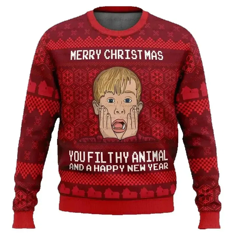 Color: WHITE, Size: XXXL, Ships From: CHINA - Merry Christmas alone at home Ugly Christmas sweater cartoon animation Men's pullover 2026 fashionable couple shirts Sweatshirt