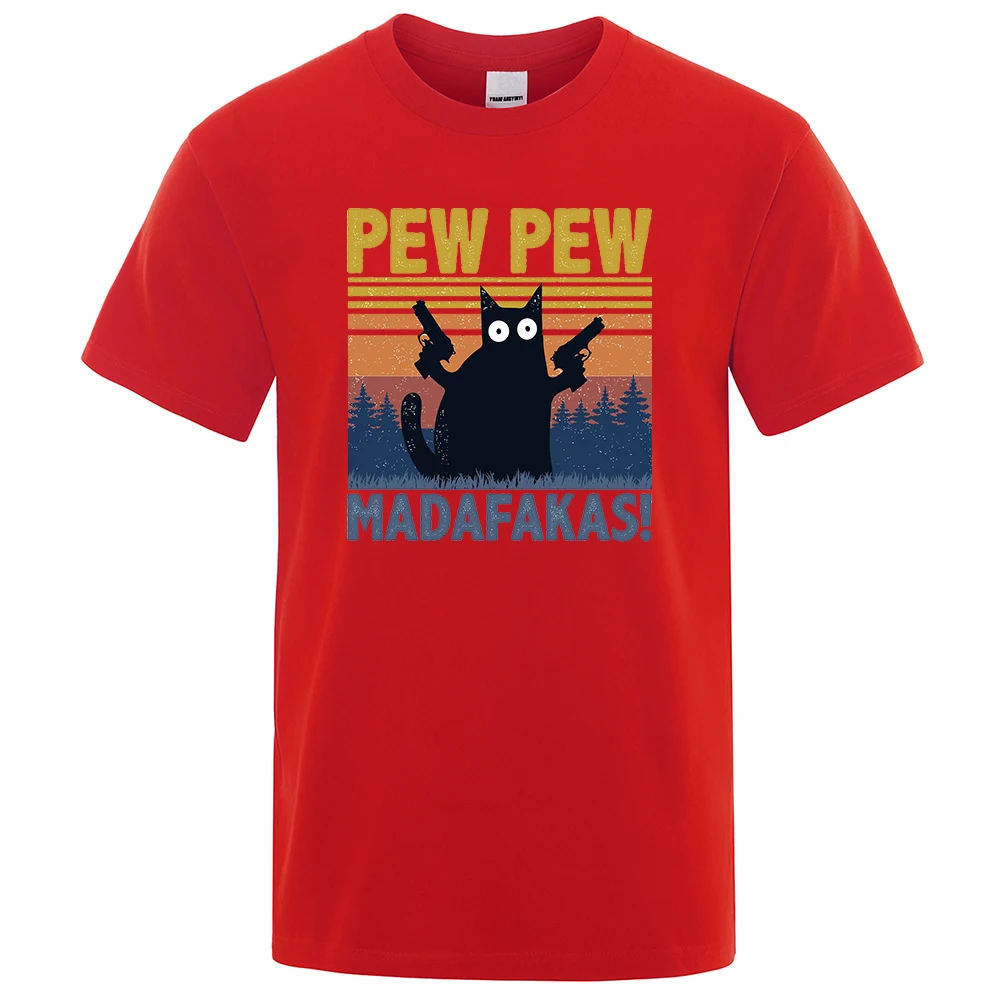 Color: Red, Size: XXXL - Pew Pew Madafakas Tshirt Men Short Sleeve Novelty Funny Cat T Shirt Cotton Oversize Tops Shirts Tee T-Shirt Crew Neck Streetwear