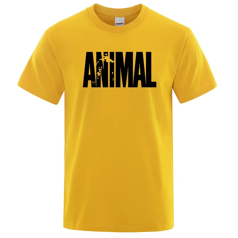 Color: Green, Size: L - Fashion ANIMAL Letter Print Men T-Shirts Street Funny Short Sleeves Loose Oversized T Shirt O-Neck Breathable Cotton Clothing